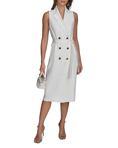 Pinstripe Belted Jacket Dress