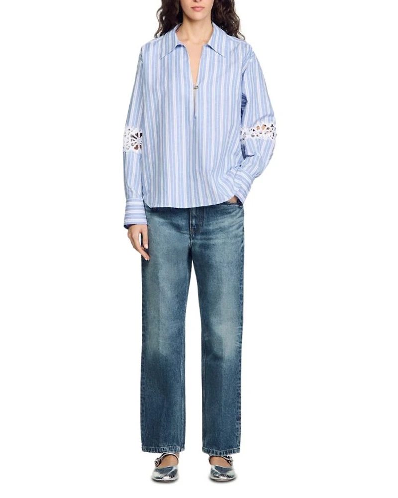 Lace Trim Popover Shirt