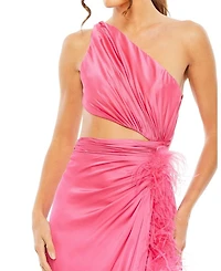One Shoulder Key Hold Detail with Feather Lining Dress