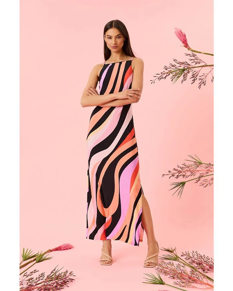 Printed Straight Neck Maxi Dress