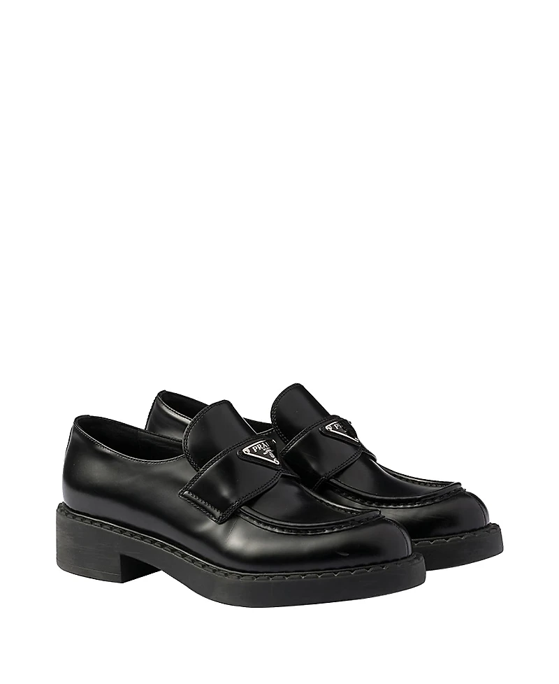 Prada Women's Chocolate Brushed Leather Loafers