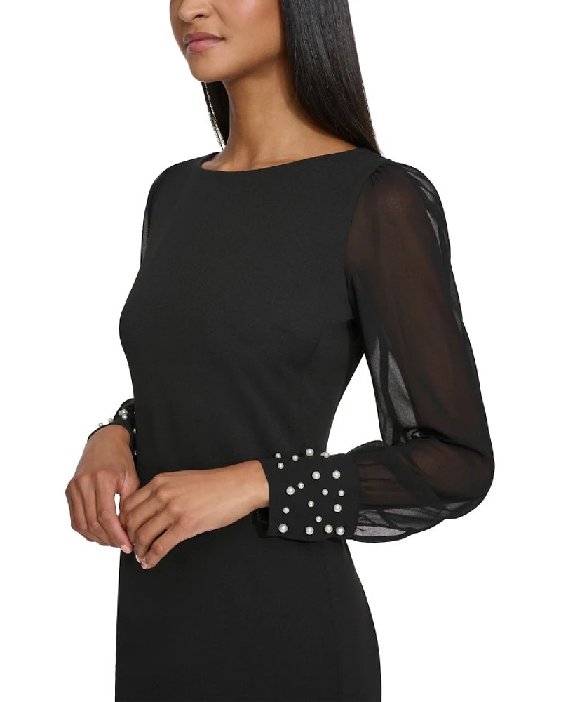 Scuba Crepe Chiffon Sleeve Sheath Dress