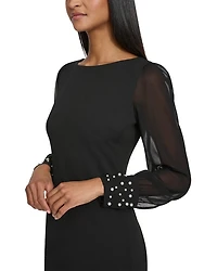 Scuba Crepe Chiffon Sleeve Sheath Dress