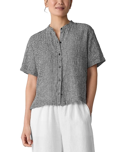 Eileen Fisher Puckered Linen Mandarin Collar Shirt