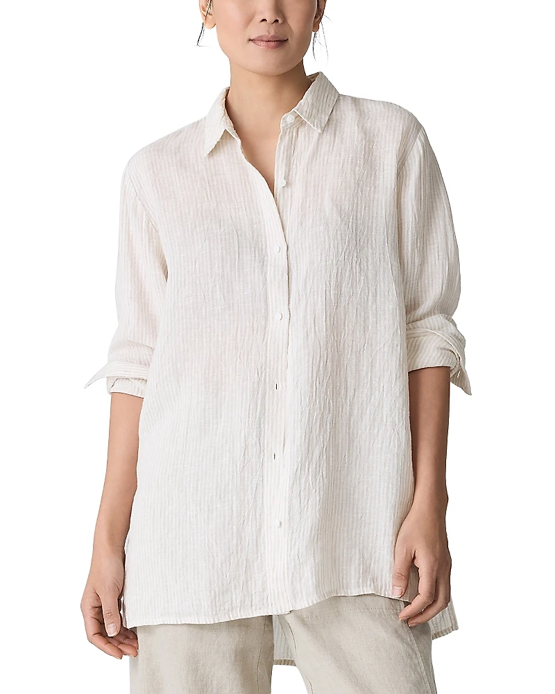 Eileen Fisher Puckered Linen Striped Shirt