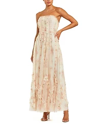 Mac Duggal Mesh Micro Ruffle Strapless Gown