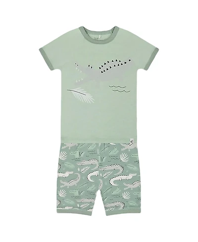 Deux par Deux Boys' Organic Cotton Two-Piece Crocodile Top and Short Pajama Set - Little Kid