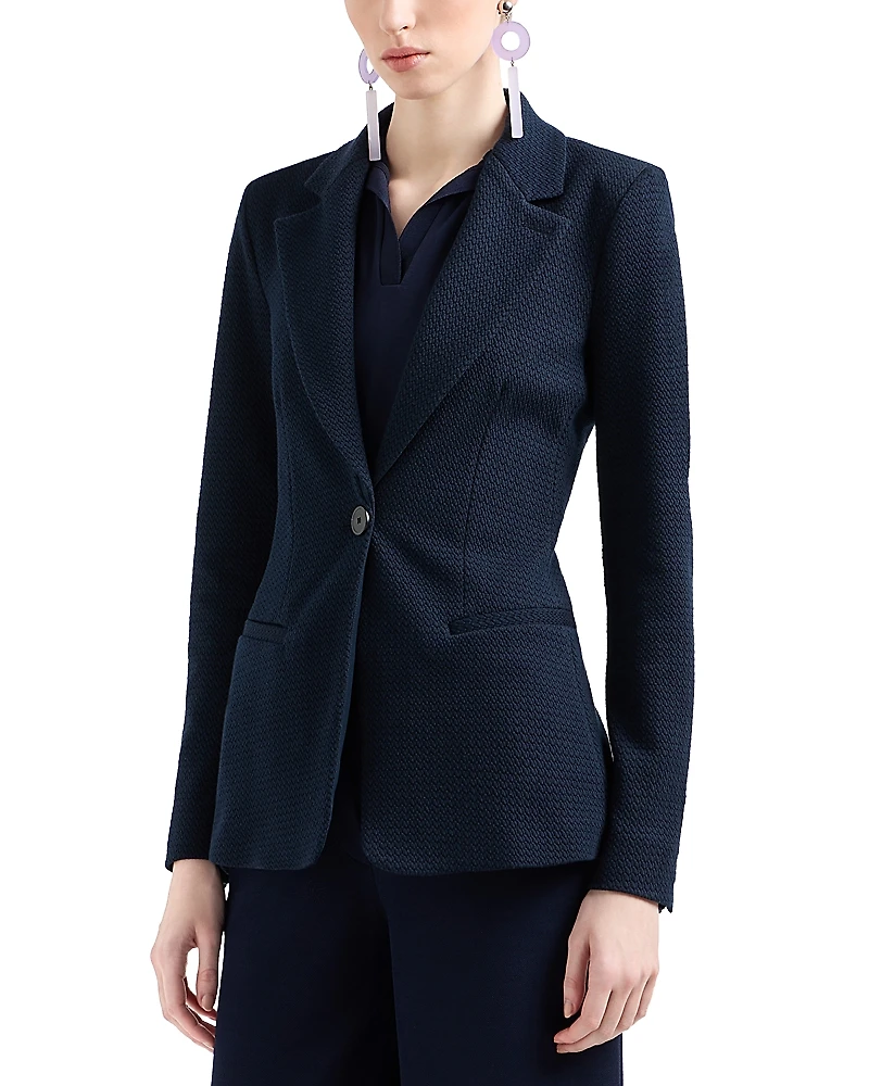 Emporio Armani Textured Jacquard Jersey Knit Blazer Jacket