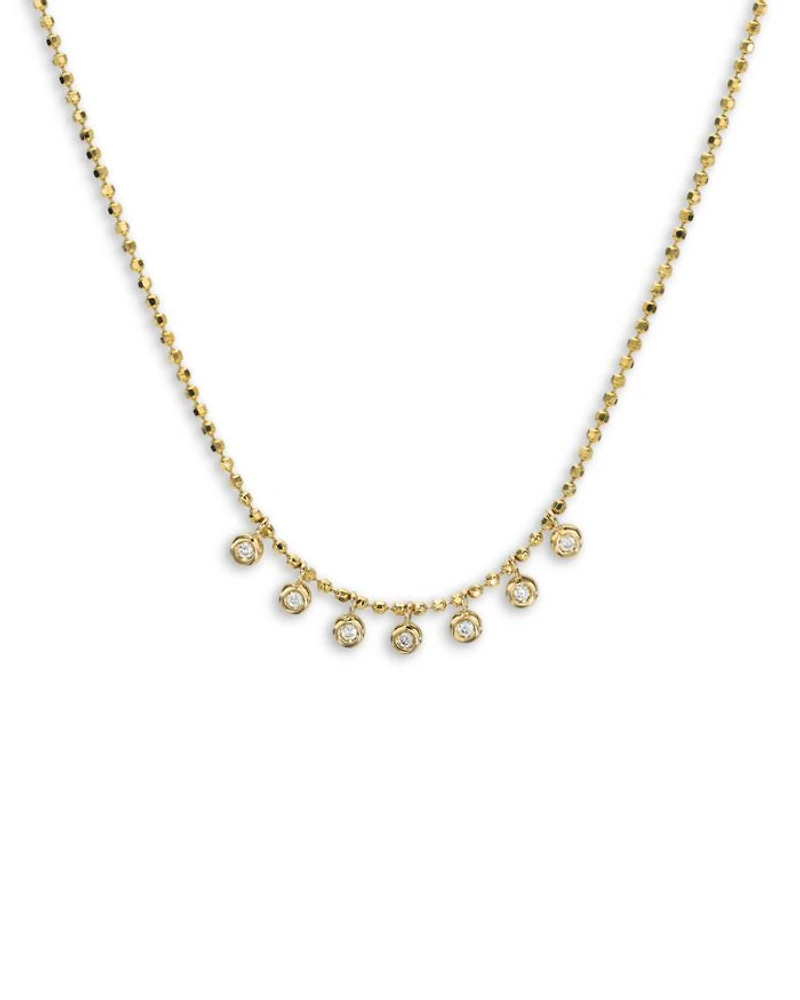 14K Yellow Gold Diamond Bezel Shaker Necklace, 15-17"