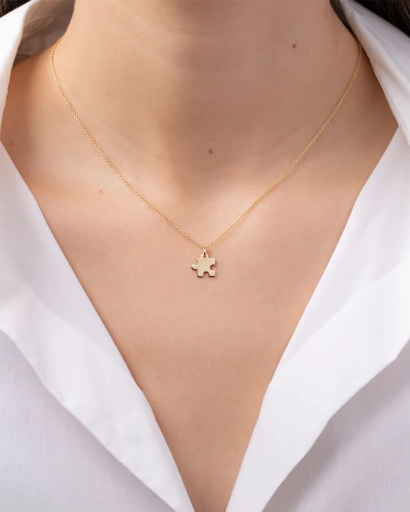 14K Yellow Gold Puzzle Piece Charm Pendant