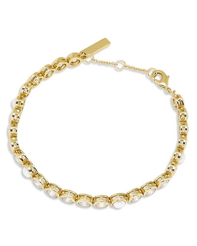 Vintage Cubic Zirconia & Imitation Pearl Strand Bracelet