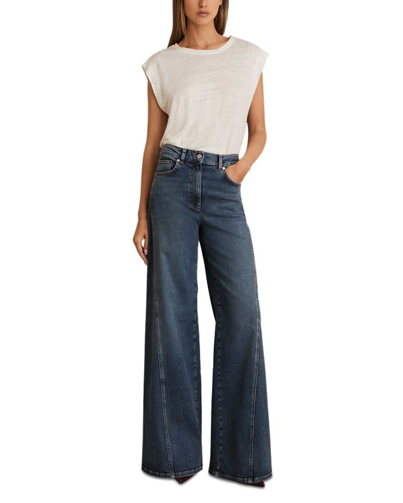 Twisted Seam Wide Leg Jeans Mid Blue