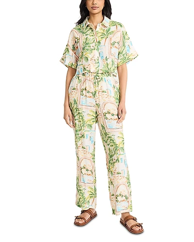 The Good Journey Postcard Print Top & Pants Set