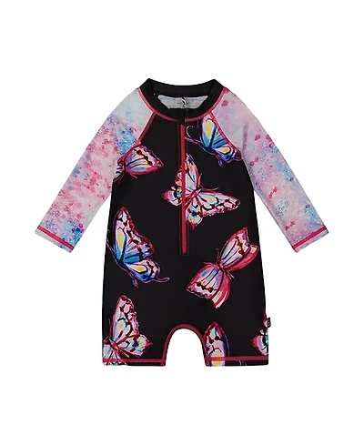 Deux par Deux Girls' Printed Long Sleeve One-Piece Rashguard - Little Kid