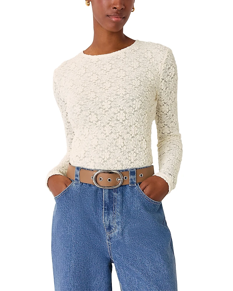 Whistles Jersey Lace Long Sleeve Top