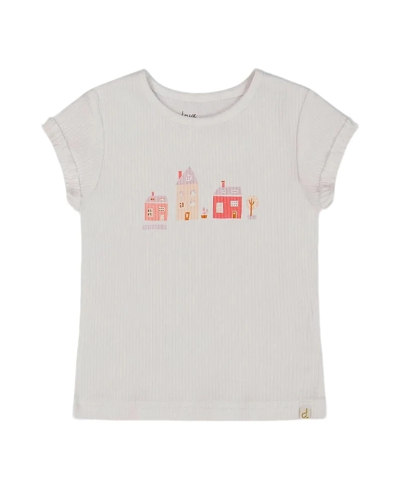Deux par Girls' Flat Back Rib Top with Print - Little Kid
