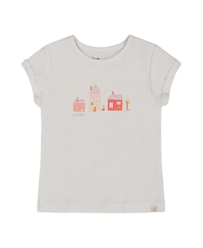 Deux par Girls' Flat Back Rib Top with Print - Little Kid