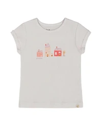 Deux par Girls' Flat Back Rib Top with Print - Little Kid