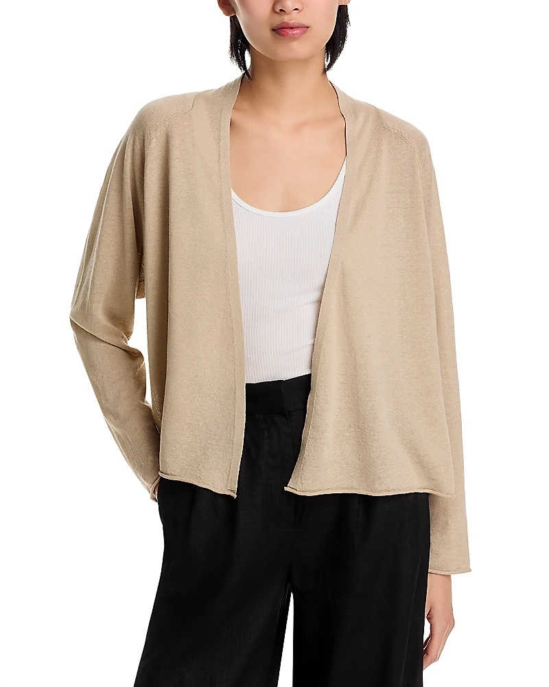 Eileen Fisher Linen Cotton Jersey High Collar Cardigan