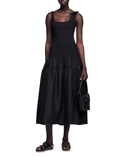 Long Dual Material Dress