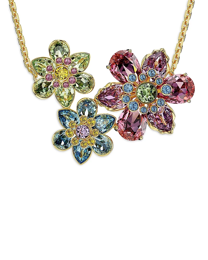 Swarovski Idyllia Mixed Crystal Flower Trio Pendant Necklace, 16.5-19.25