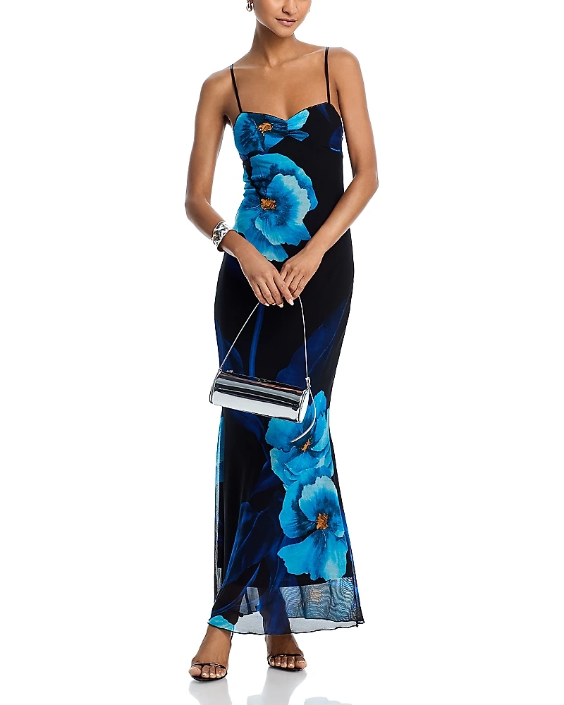 Aqua Floral Mesh Maxi Dress - Exclusive