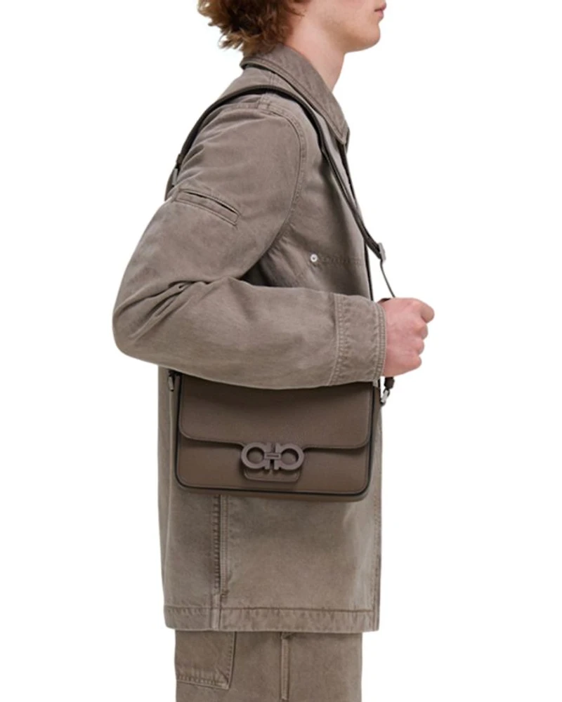 Double Gancini Leather Shoulder Bag