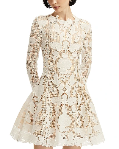 Oscar de la Renta Long Sleeve Artichoke Guipure Mini Dress