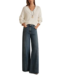 Petite Fern Twist Seam High Rise Wide Leg Jeans Mid Blue
