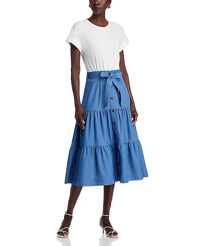 T Tahari Mixed Media Tiered Dress