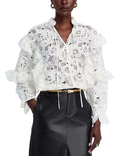 Ruffle Trim Lace Blouse