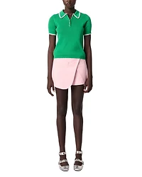 Pointelle Knit Crochet Polo Shirt