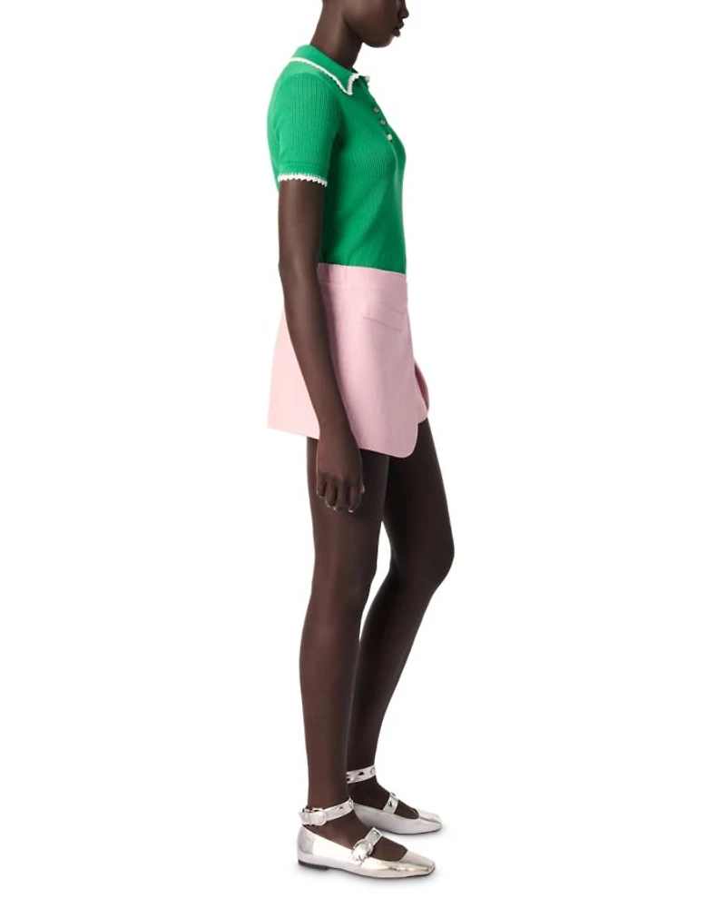 Pointelle Knit Crochet Polo Shirt