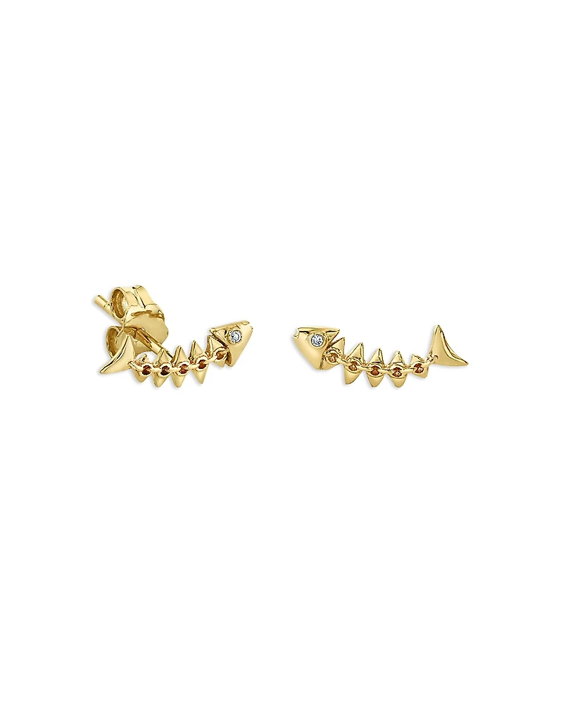 Sydney Evan 14K Yellow Gold Diamond Accent Fishbone Stud Earrings