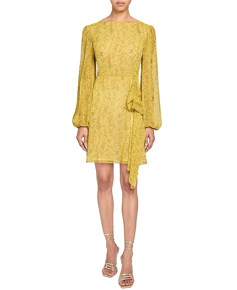 Santorelli Malia Long Sleeve Dress with Skirt Side Ruffle