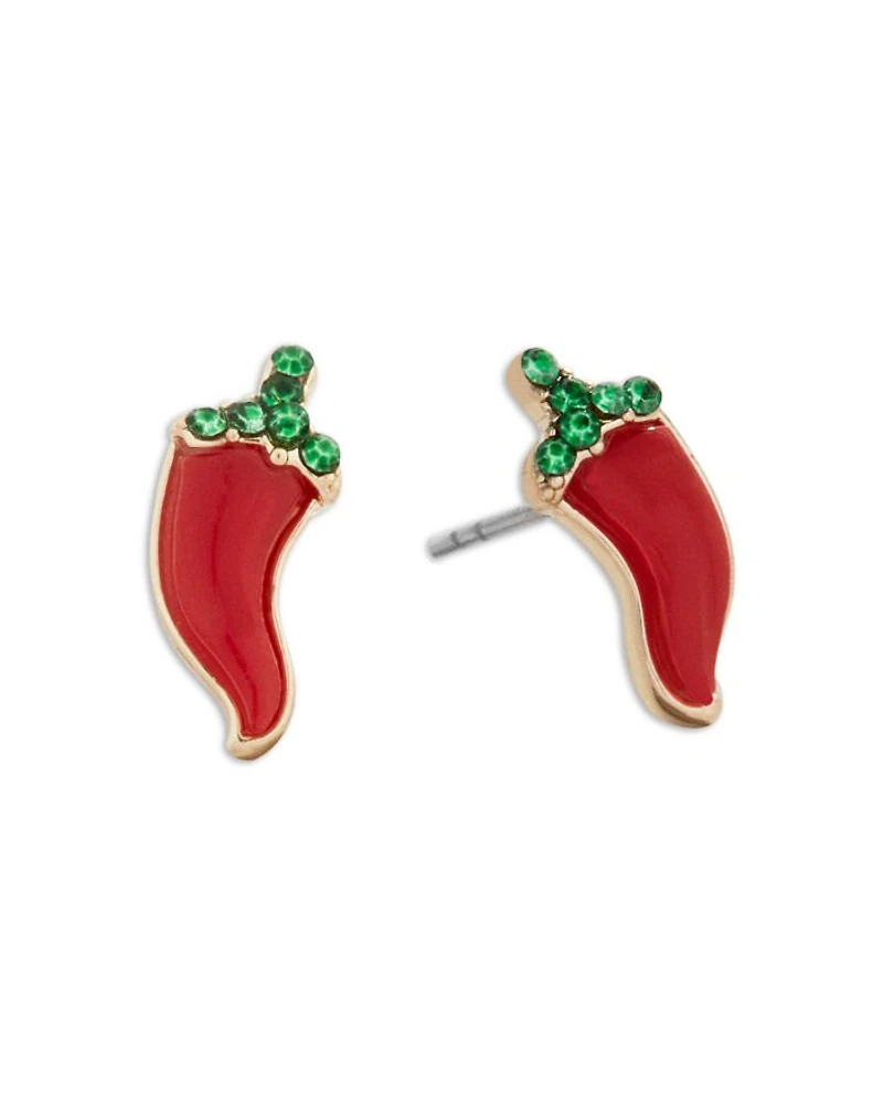 Hot Take Green Pavé Pepper Stud Earrings in Gold Tone, Set of 2