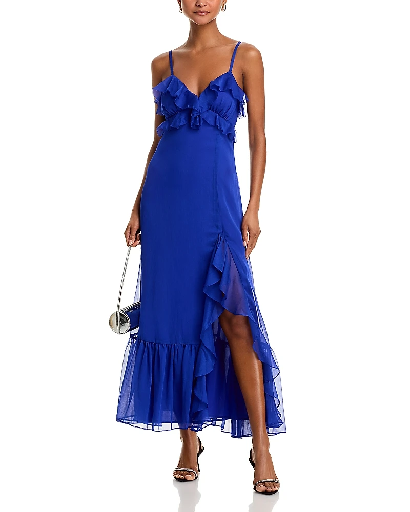 Aqua Ruffled V Neck Dress - Exclusive