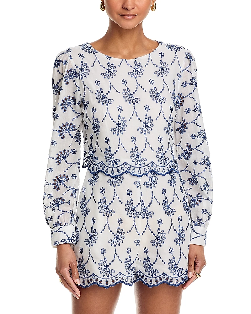 Aqua Eyelet Long Sleeve Romper - Exclusive