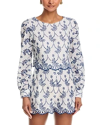 Aqua Eyelet Long Sleeve Romper - Exclusive