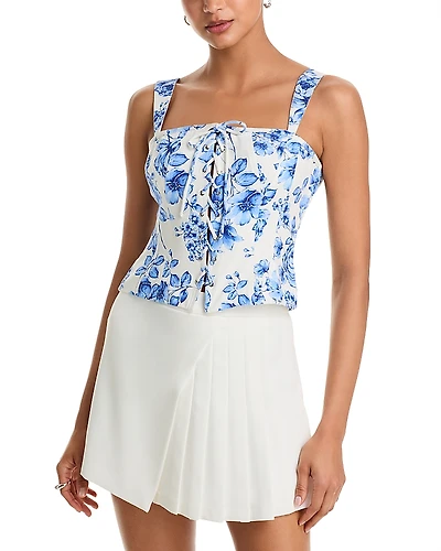 Aqua Rose Bud Tie Front Tank Top - Exclusive