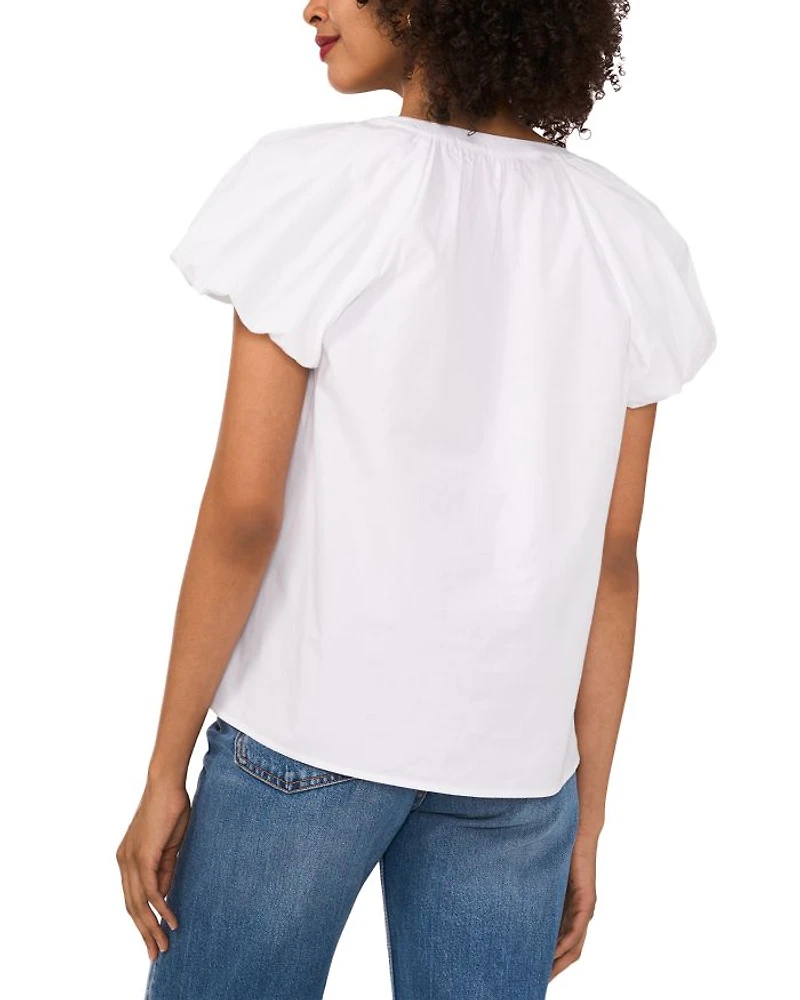 Split Neck Raglan Puff Sleeve Blouse
