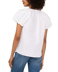 Split Neck Raglan Puff Sleeve Blouse