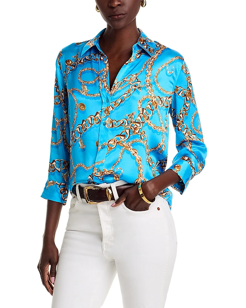 L'Agence L'Agence Dani Silk Printed 3/4 Sleeve Blouse