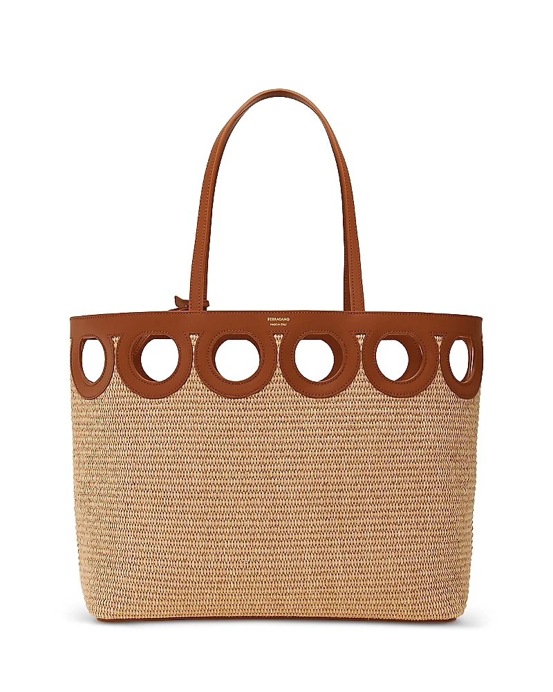 Ferragamo Gancini Frame Raffia Tote Bag