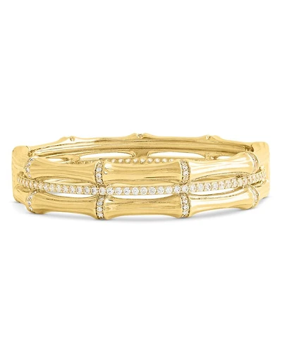Pavé Bamboo Stacked Bangle Bracelet in 18K Gold Plated