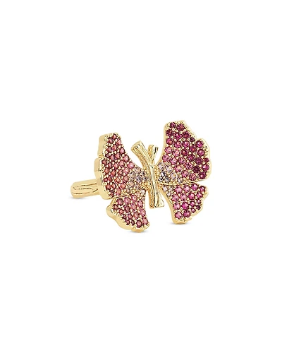 Anabel Aram Pink Pave Butterfly Cocktail Ring
