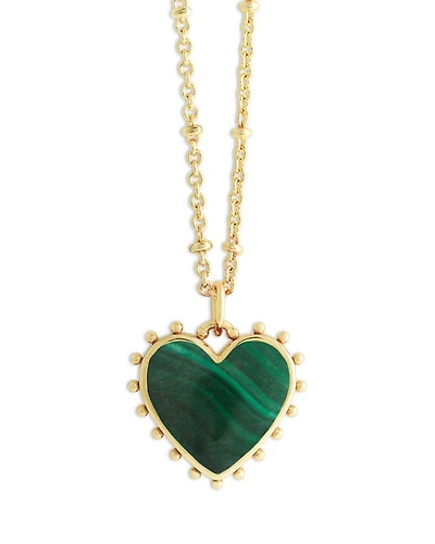 Malachite Heart Pendant Necklace, 19"