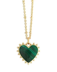 Malachite Heart Pendant Necklace, 19"