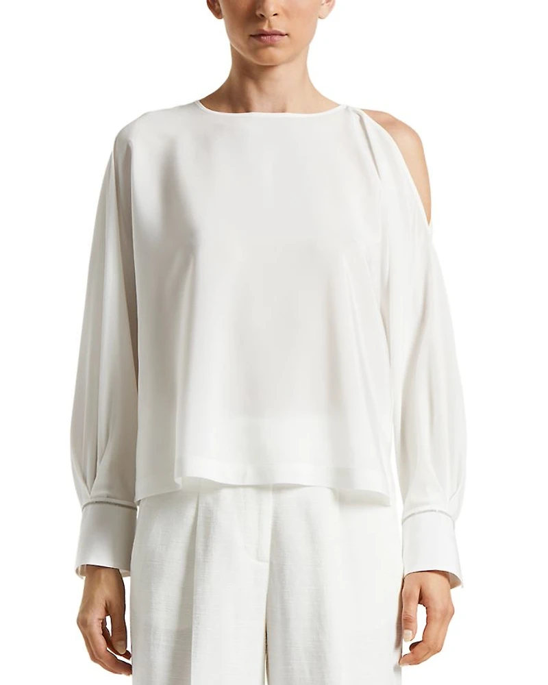 Silk Blend Cold Shoulder Blouse
