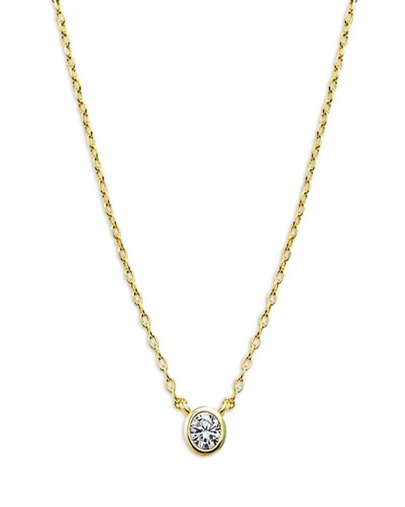 Mini Cubic Zirconia Bezel Pendant Necklace, 16"-18"